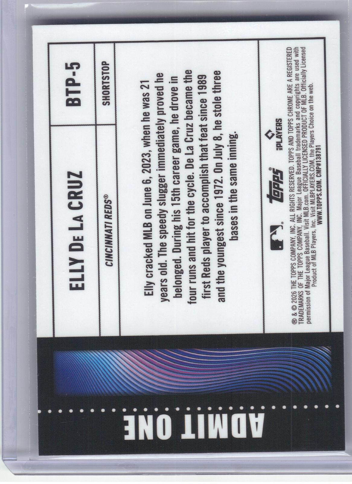 2026 Topps Chrome Logofractor Edition #BTP-5 Elly De La Cruz Big Ticket Players Cincinnati Reds