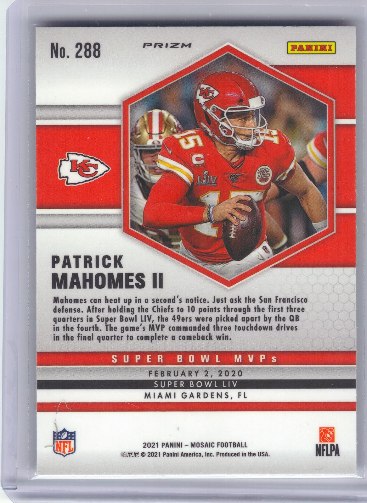 2021 Panini Mosaic #288 Patrick Mahomes II Prizm Reactive Yellow Kansas City Chiefs