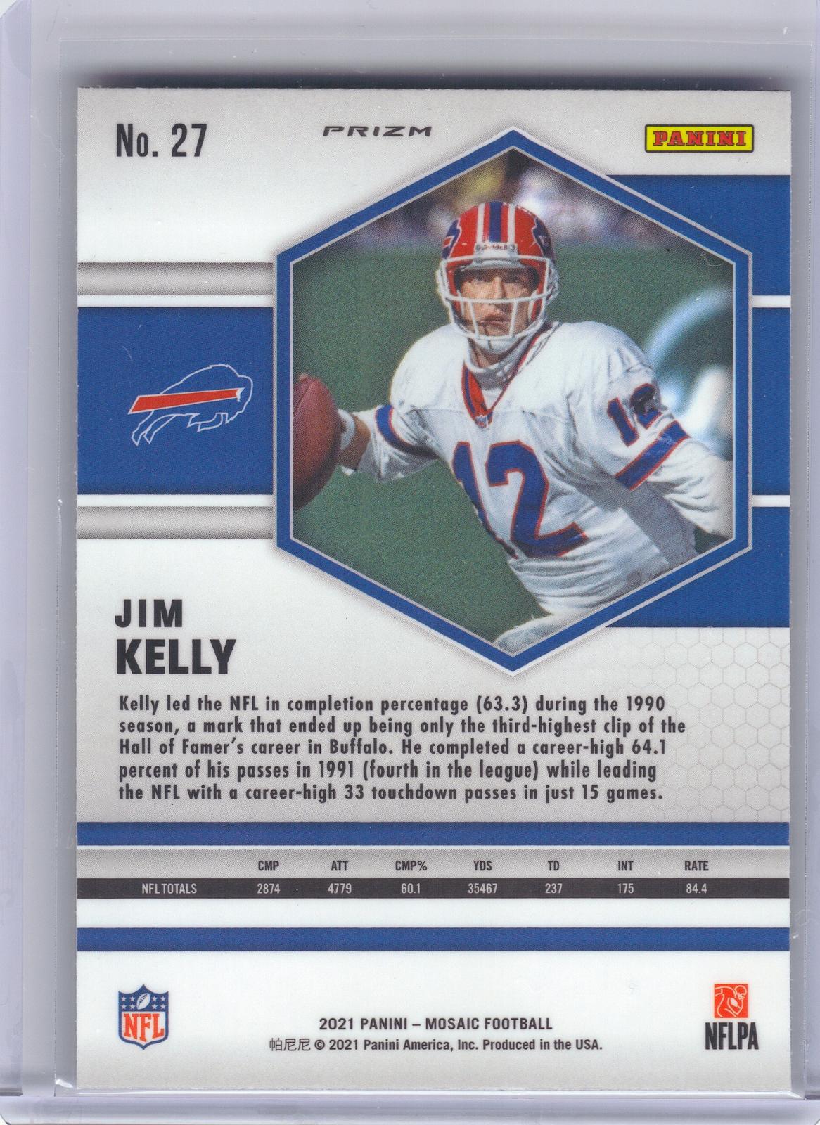 2021 Panini Mosaic #27 Jim Kelly Prizm Reactive Yellow Buffalo Bills