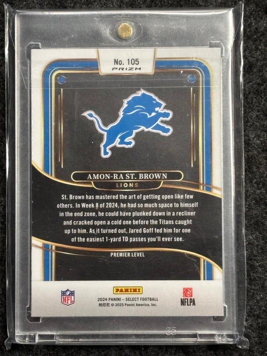 2024 Panini Select #105 Amon-Ra St. Brown Zebra Prizm Detroit Lions