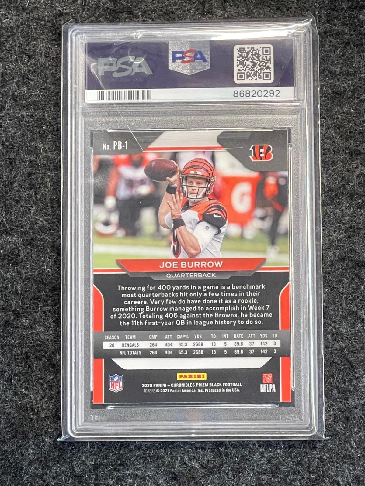 2020 Panini Chronicles #PB-1 Joe Burrow Prizm Black PSA 10 Cincinnati Bengals