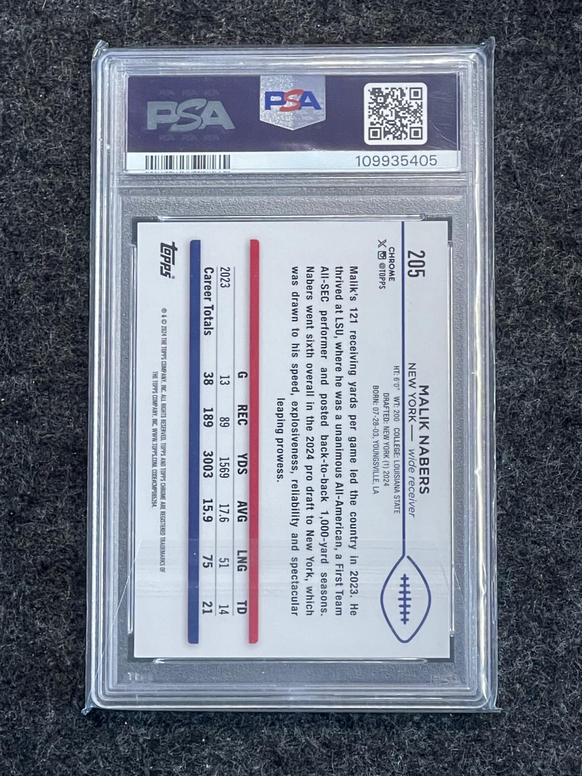 2024 Topps Chrome #205 Malik Nabers Orange Geometric Refractor PSA 10 #/25 New York Giants SN, RC