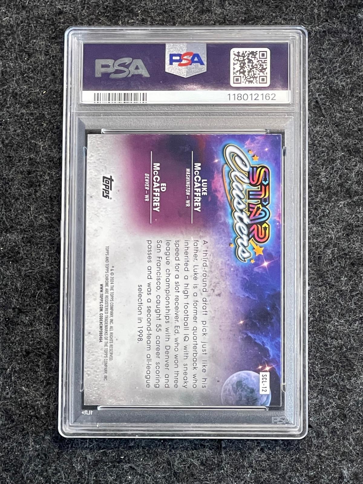 2024 Topps Chrome Cosmic #SCL-12 Ed McCaffrey / Luke McCaffrey Star Clusters PSA 10