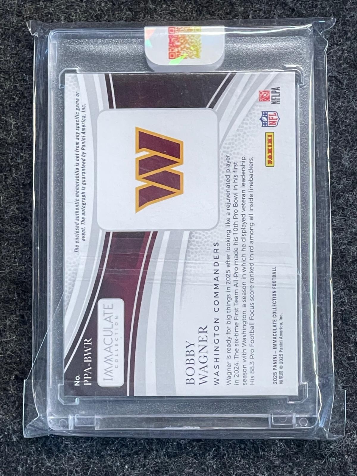 2025 Panini Immaculate Collection - Premium Patch Autographs #PPA-BWR Bobby Wagner #/99 Washington Commanders SN, MEM, AU
