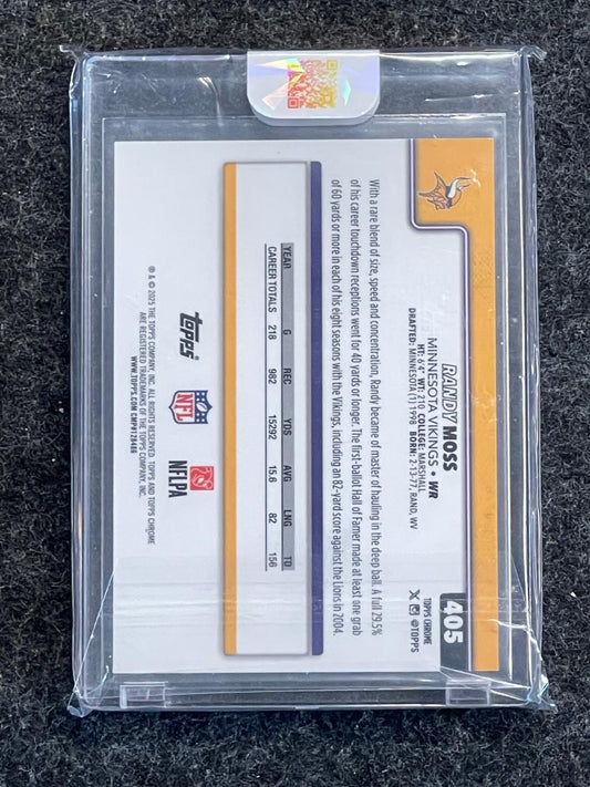 2025 Topps Chrome #405b Randy Moss Orange Refractor #/25 Minnesota Vikings SN, HOF