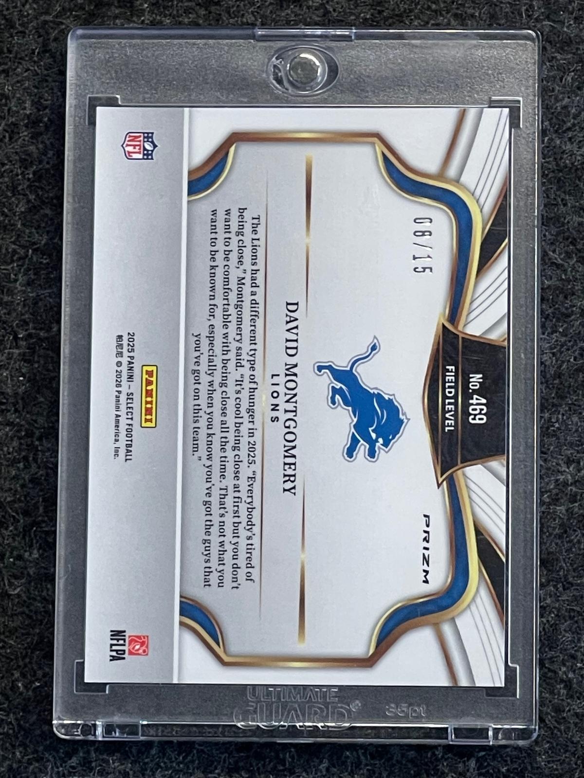 2025 Panini Select #469 David Montgomery Pink Glitter Prizm #/15 Detroit Lions SN