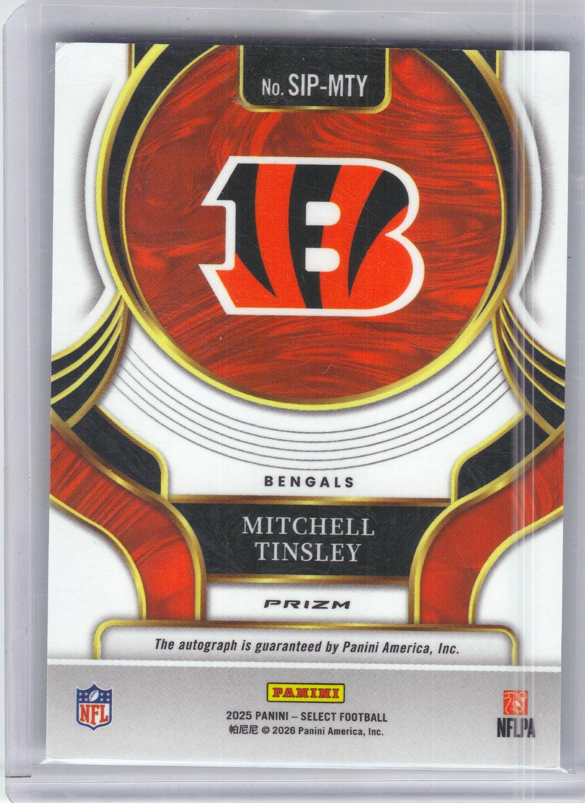 2025 Panini Select #SIP-MTY Mitchell Tinsley Select Signatures Prizm Cincinnati Bengals AU