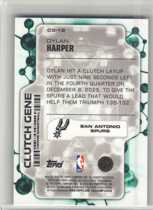 2025-26 Topps Chrome Update #CG-12 Dylan Harper Clutch Gene San Antonio Spurs