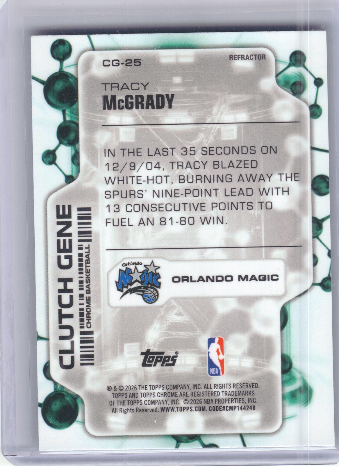 2025-26 Topps Chrome Update #CG-25 Tracy McGrady Clutch Gene Orlando Magic HOF
