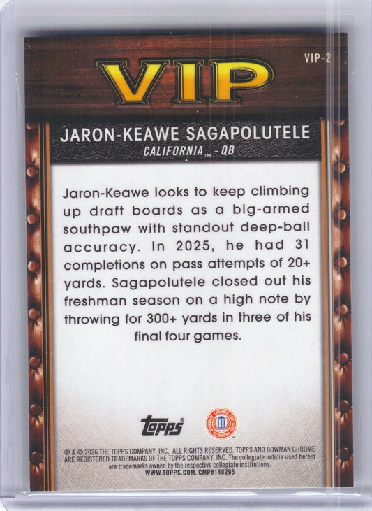 2026 Bowman #VIP-2 Jaron-Keawe Sagapolutele Very Important Prospects California Golden Bears