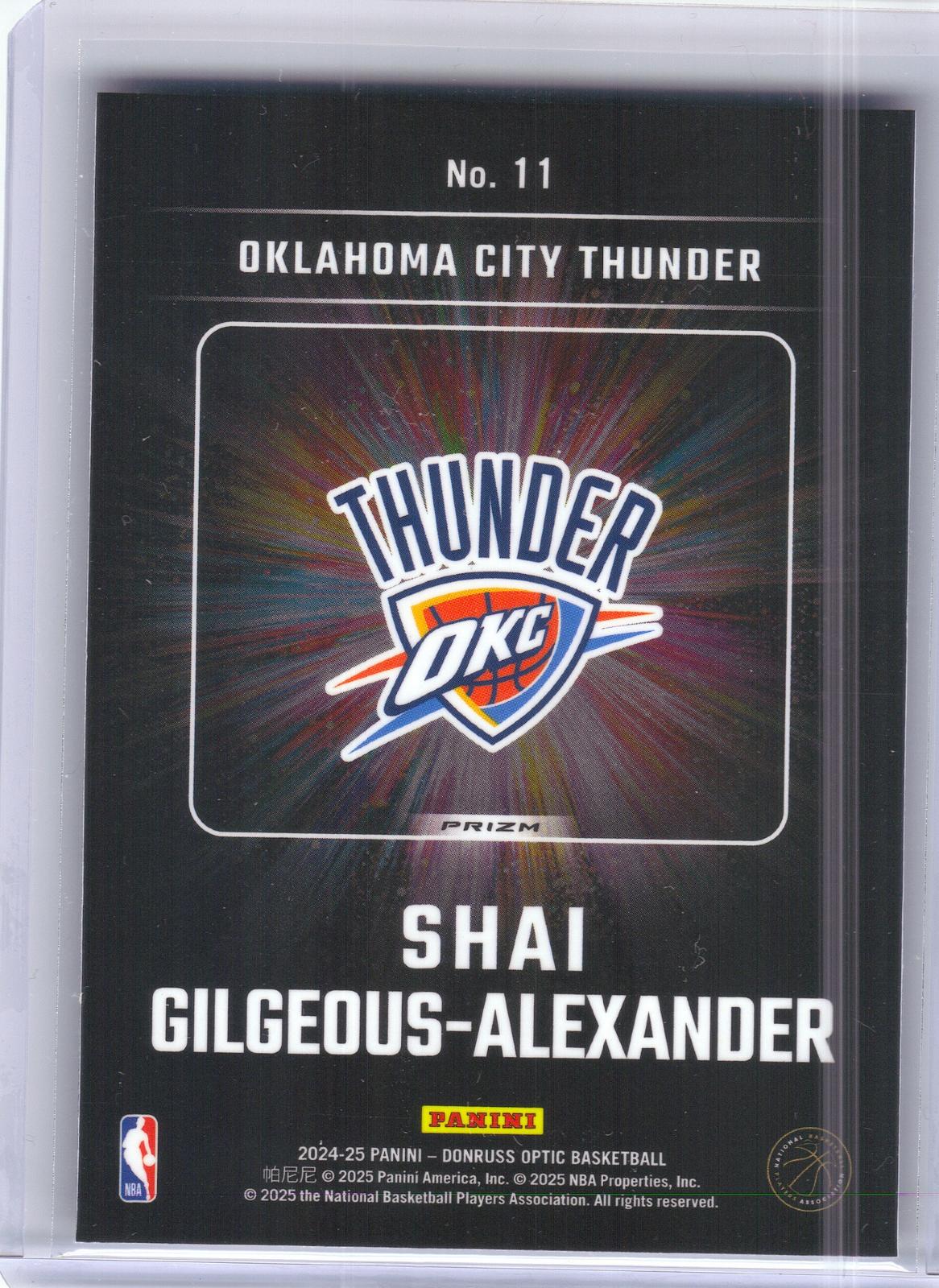 2024-25 Donruss Optic #11 Shai Gilgeous-Alexander Lights Out Oklahoma City Thunder