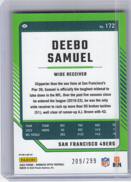 2024 Donruss Optic #172 Deebo Samuel Aqua #/299 San Francisco 49ers SN