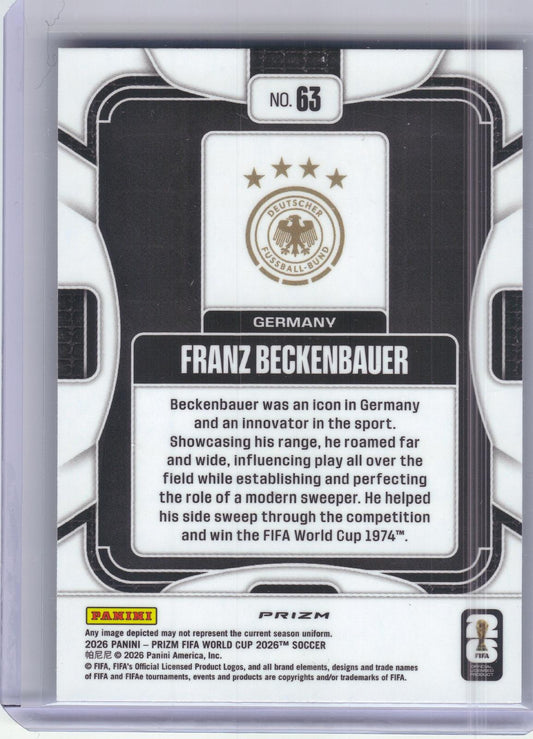 2026 Panini Prizm FIFA World Cup #63 Franz Beckenbauer Silver Prizm Germany HOF