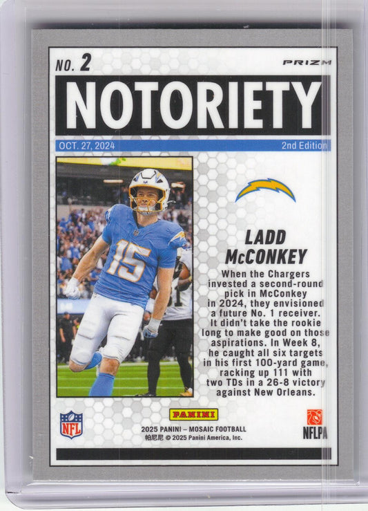 2025 Panini Mosaic #2 Ladd McConkey Notoriety Mosaic Green Los Angeles Chargers