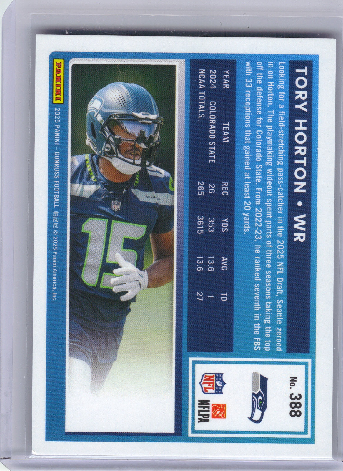 Tory Horton Seattle Seahawks 2025 Donruss - Press Proofs Purple #388 (Back)