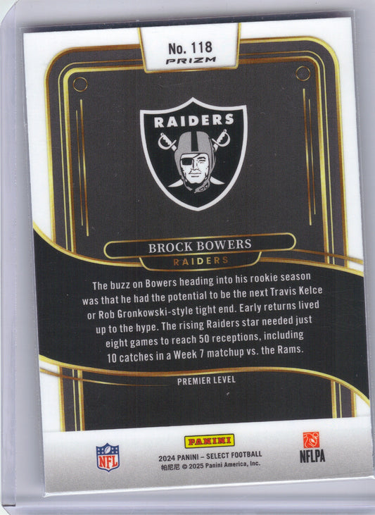 Brock Bowers Las Vegas Raiders 2024 Panini Select - Red & Blue Prizm Shock #118 (Back)