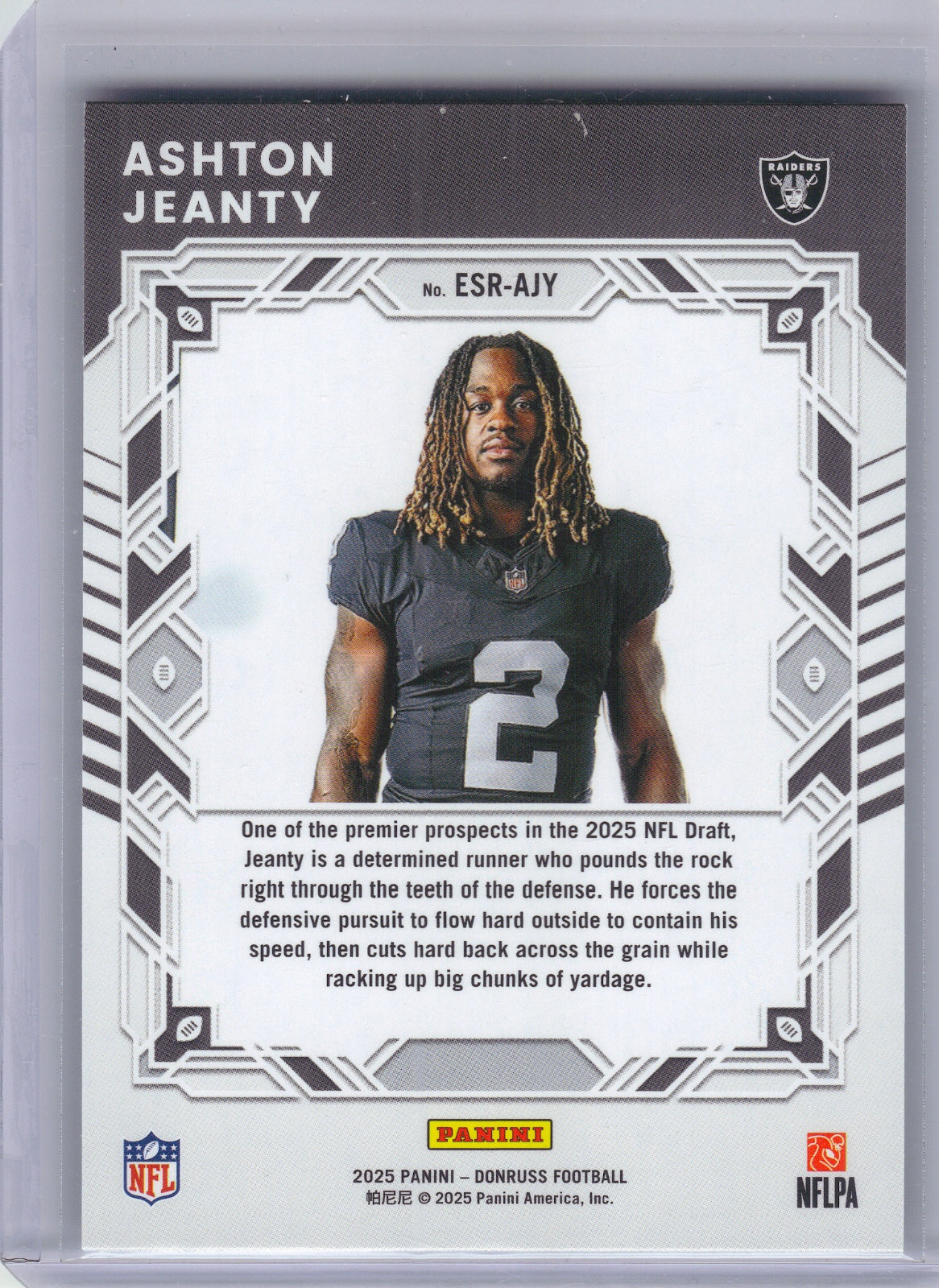 Ashton Jeanty Las Vegas Raiders 2025 Donruss - The Elite Series Rookies #ESR-AJY (Back)