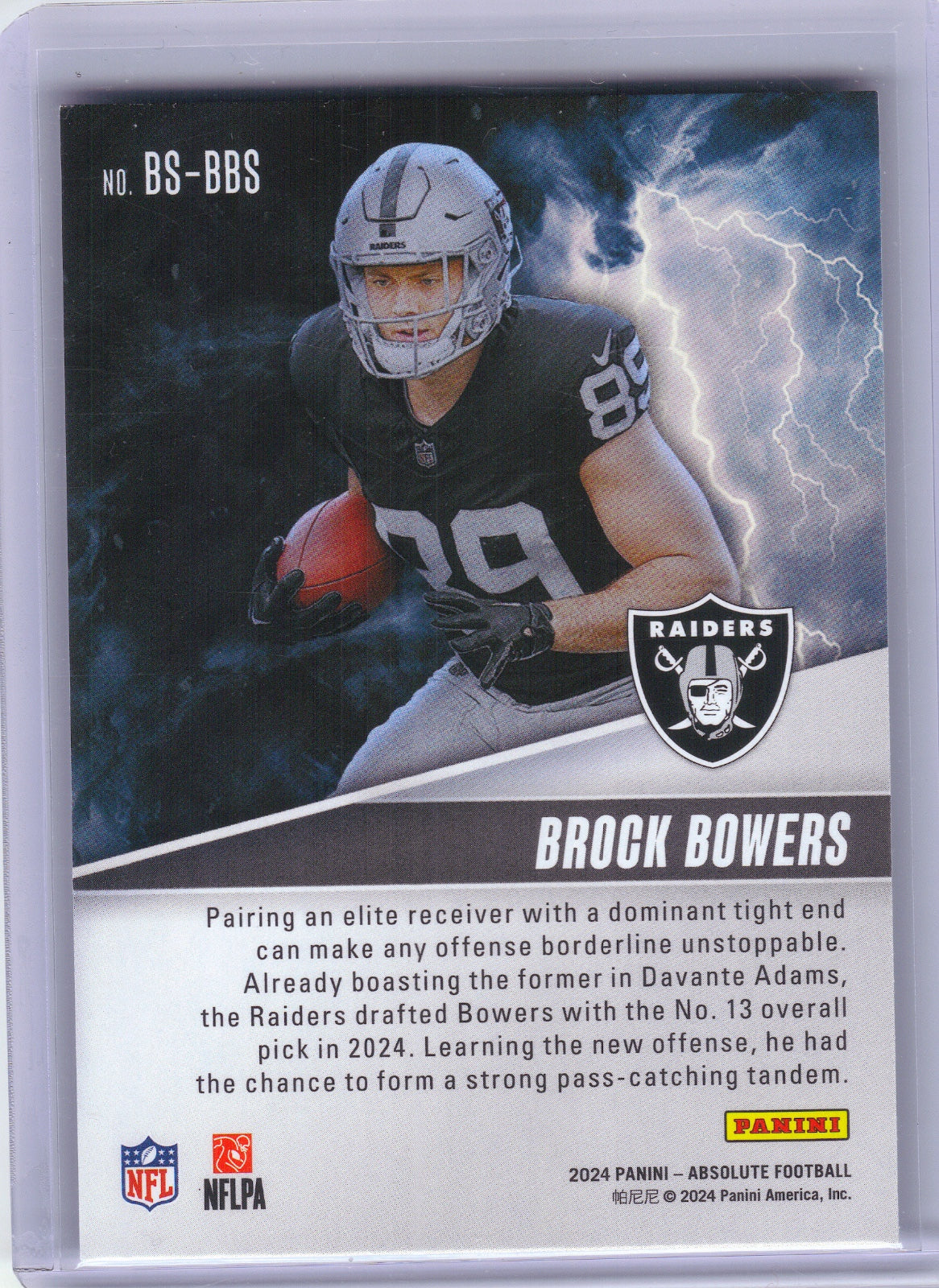 Brock Bowers Las Vegas Raiders 2024 Panini Absolute - By Storm #BS-BBS (Back)