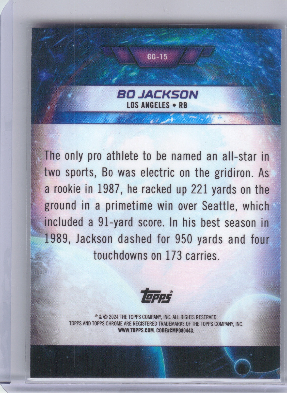 Bo Jackson Los Angeles Raiders 2024 Topps Chrome Cosmic - Galaxy Greats #GG-15 (Back)