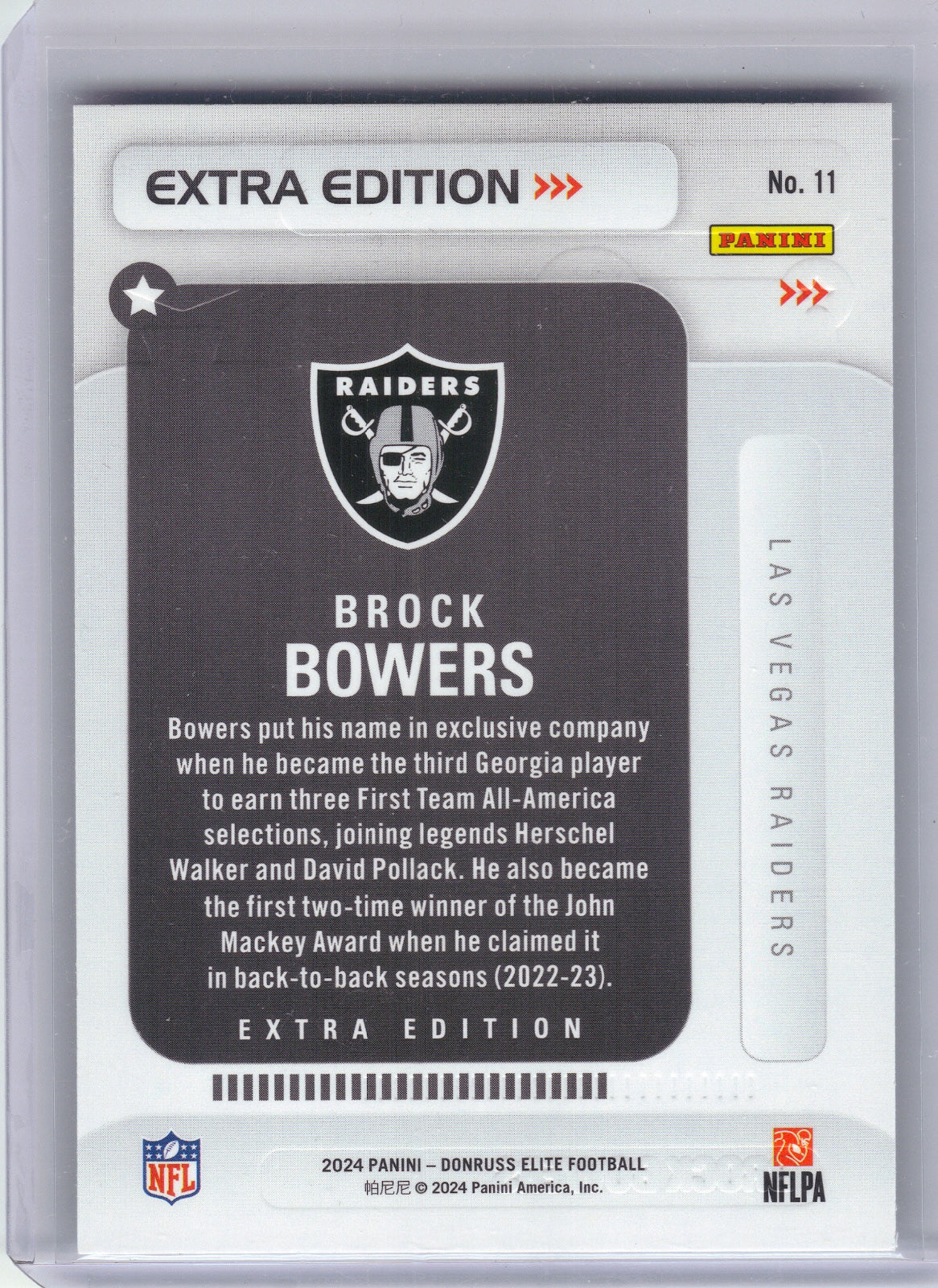 Brock Bowers Las Vegas Raiders 2024 Donruss Elite - Extra Edition #11 (Back)