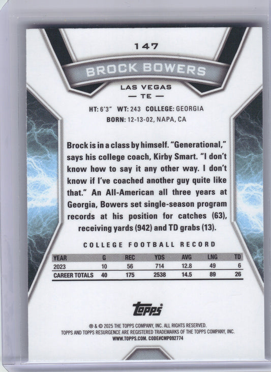Brock Bowers Las Vegas Raiders 2024 Topps Resurgence - Silver Static #147 (Back)