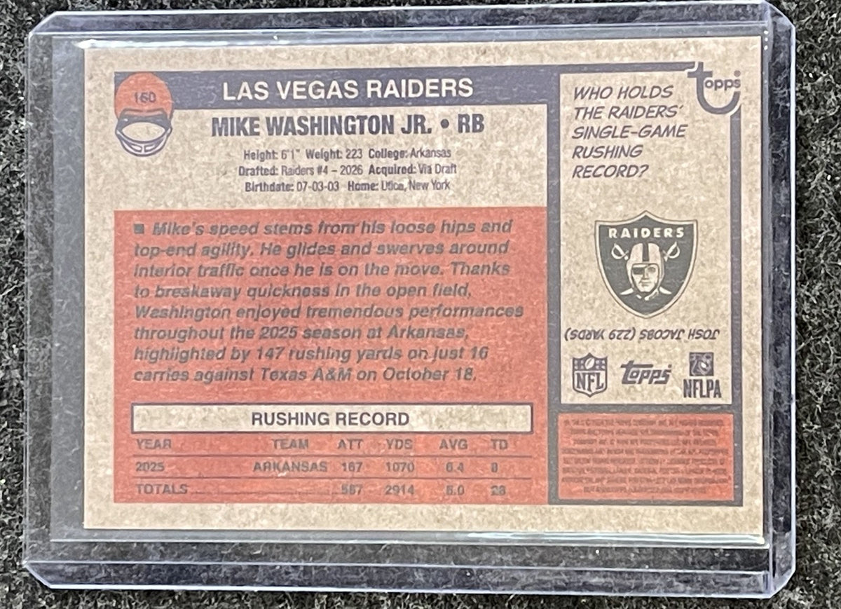 2026 Topps Heritage #160 Mike Washington Jr. Chrome Las Vegas Raiders RC back
