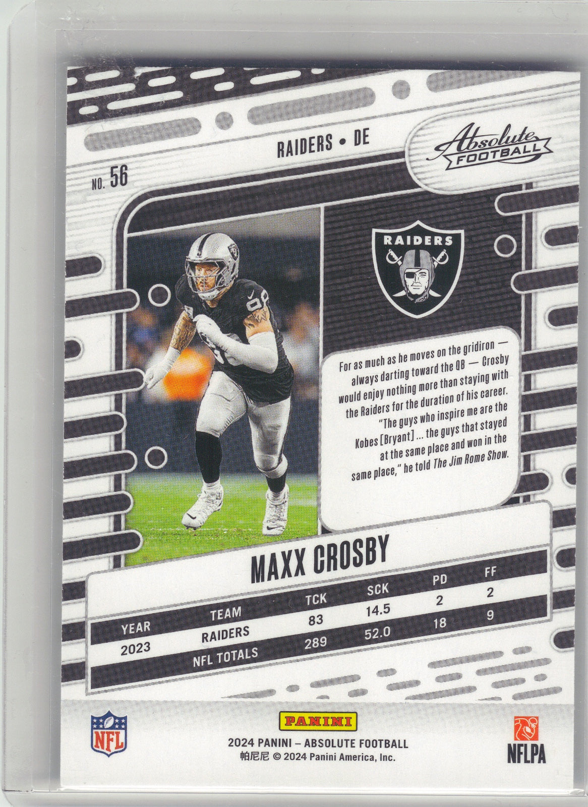 Maxx Crosby Las Vegas Raiders 2024 Panini Absolute - Blue #56 (Back)