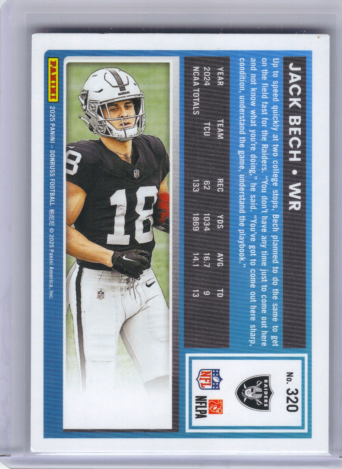Jack Bech Las Vegas Raiders 2025 Donruss - Press Proofs Yellow #320 (Back)
