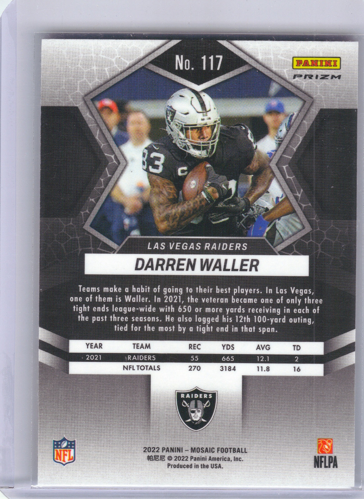 Darren Waller Las Vegas Raiders 2022 Panini Mosaic - Mosaic Reactive Orange #117 (Back)