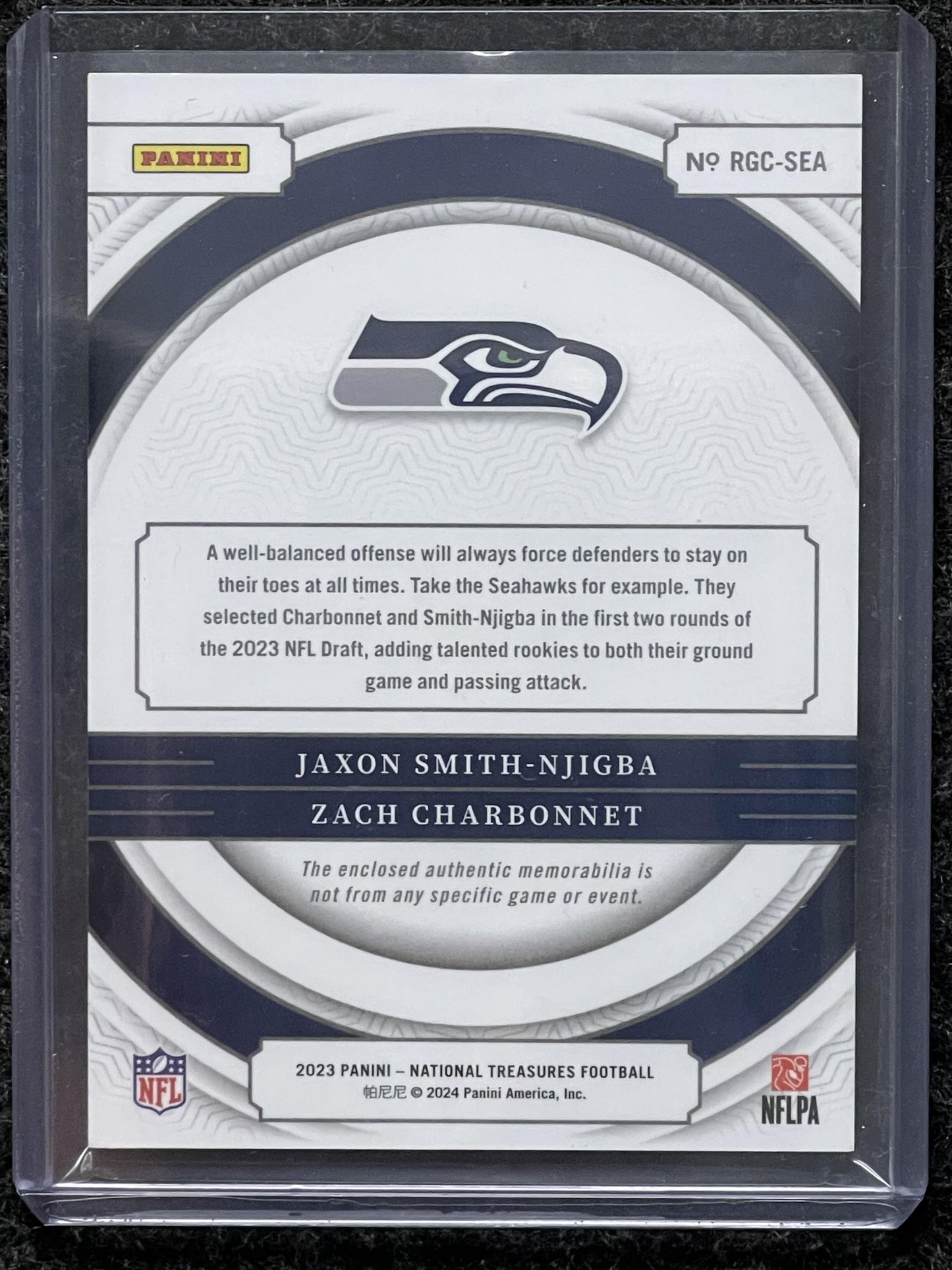 2023 National Treasures #RGC-SEA Jaxon Smith-Njigba / Zach Charbonnet #'d/10