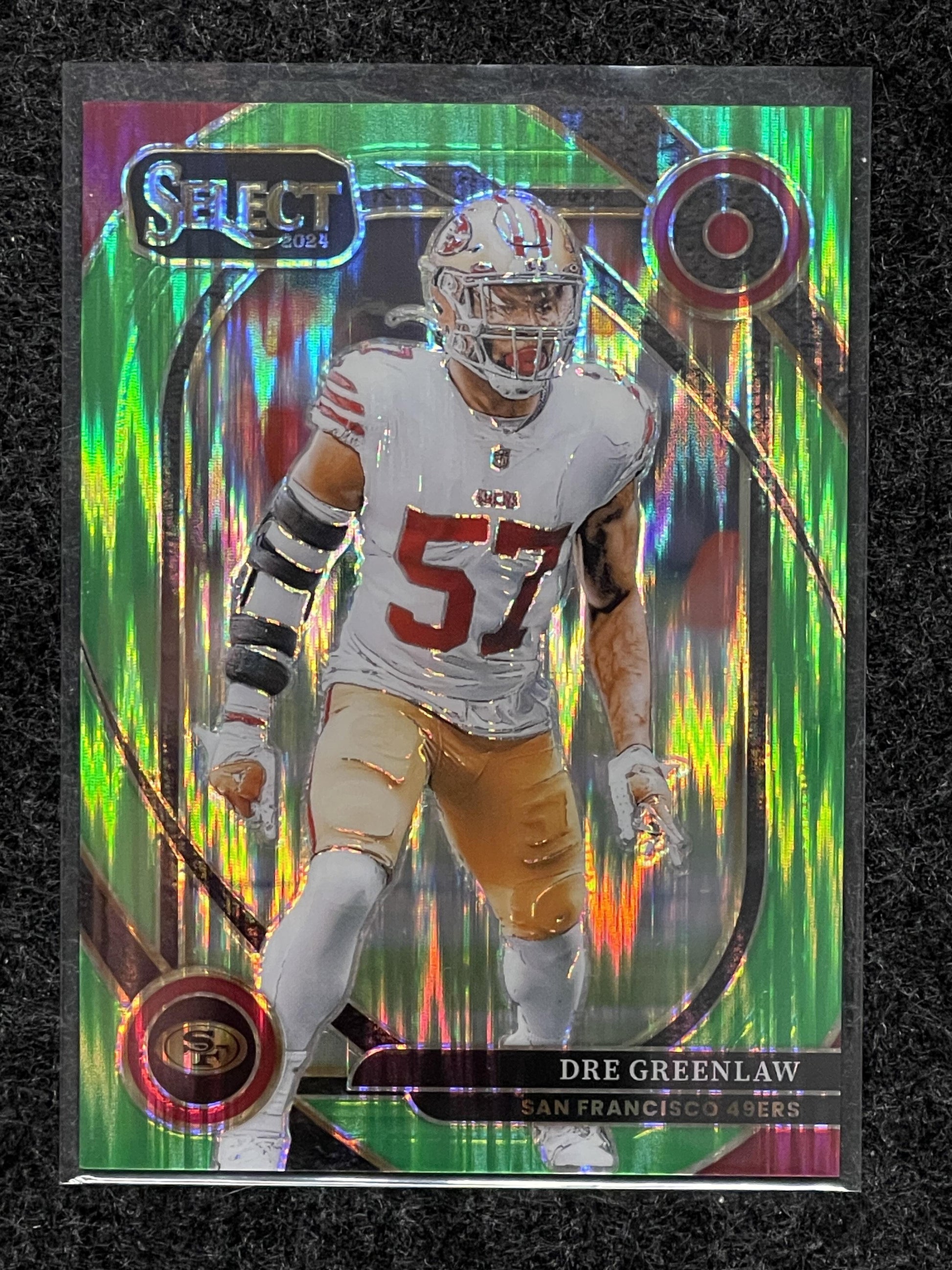 2024 Panini Select #252 Dre Greenlaw Neon Green Prizm Shock #/499 49ers SN