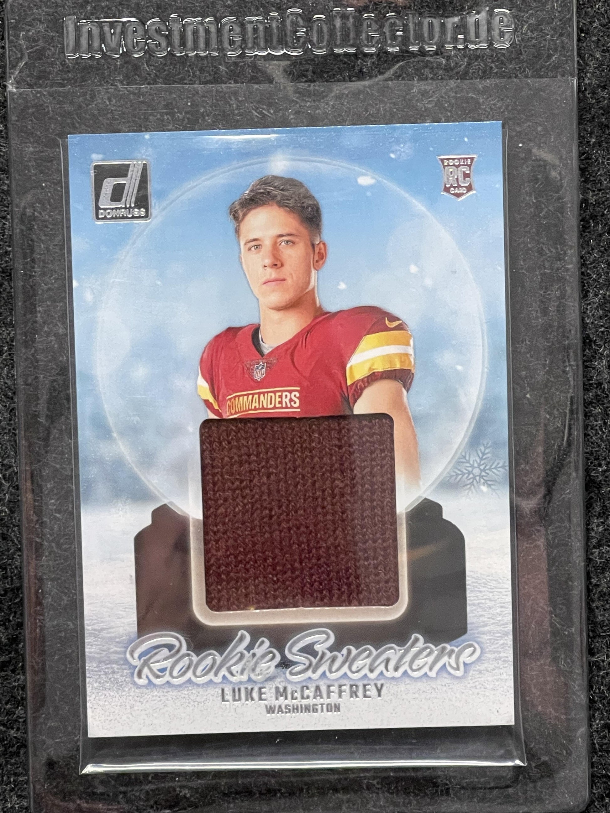 2024 Donruss #RHS-LMC Luke McCaffrey Rookie Holiday Sweater Commanders