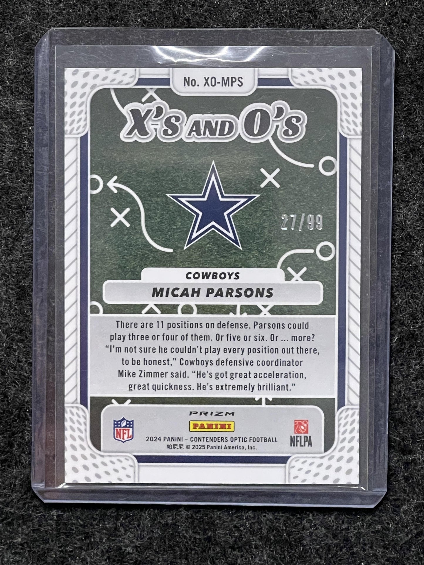 2024 Panini Contenders Optic #XO-MPS Micah Parsons Xs and Os Blue #/99 Cowboys