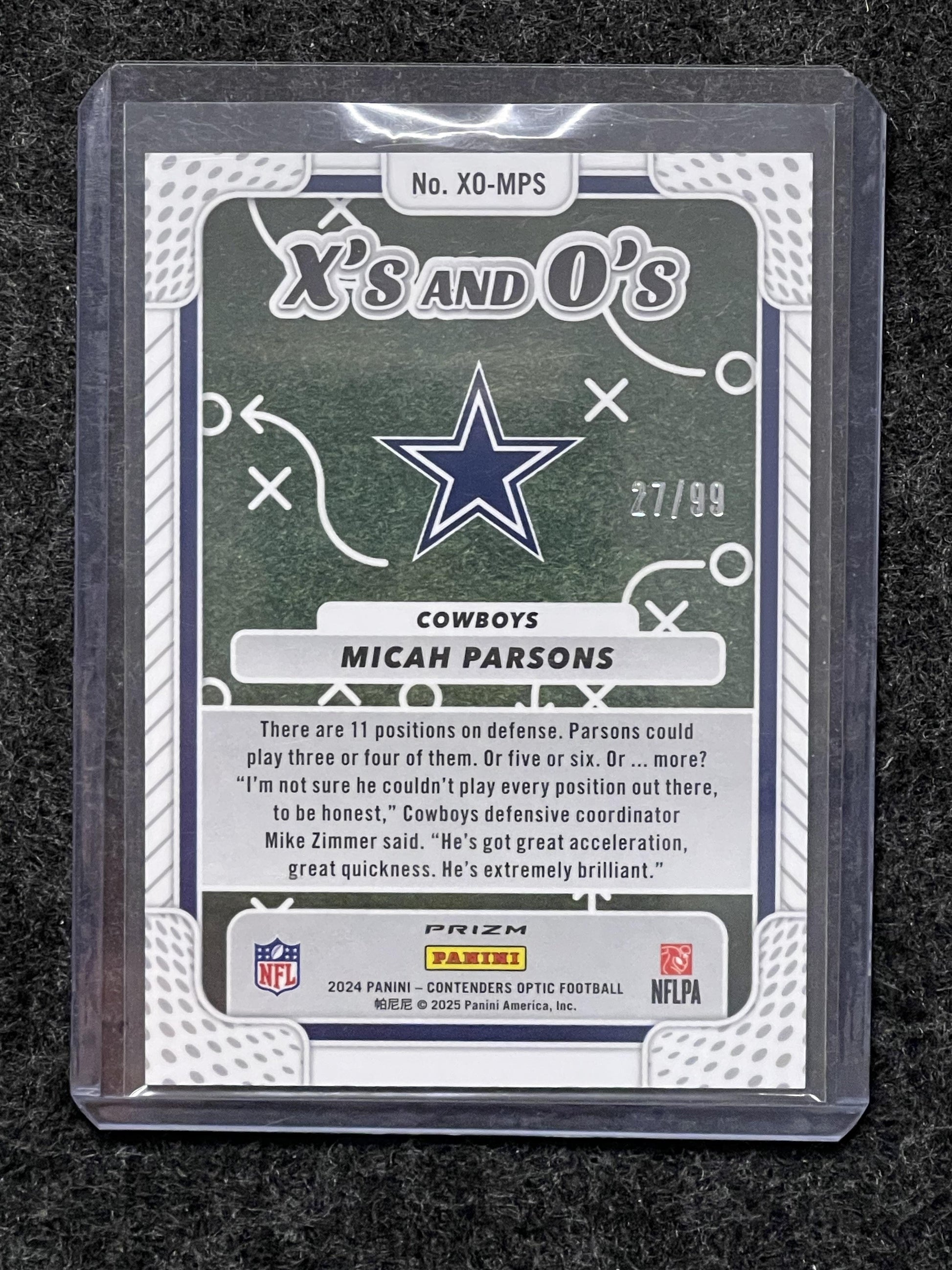 2024 Panini Contenders Optic #XO-MPS Micah Parsons Xs and Os Blue #/99 Cowboys