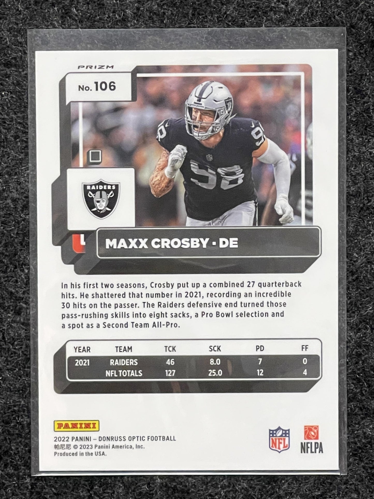 2022 Donruss Optic #106 Maxx Crosby Stars Las Vegas Raiders