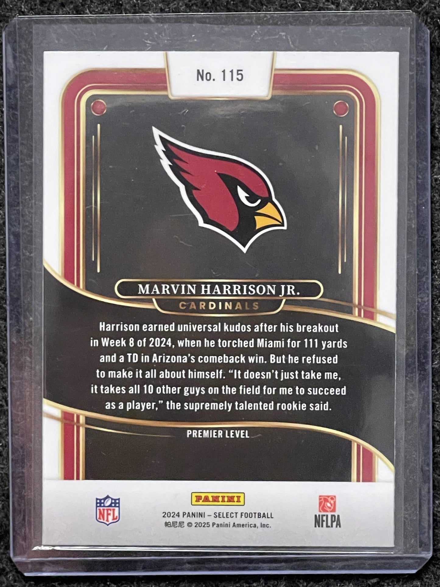2024 Panini Select #115 Marvin Harrison Jr. Silver Prizm Arizona Cardinals RC