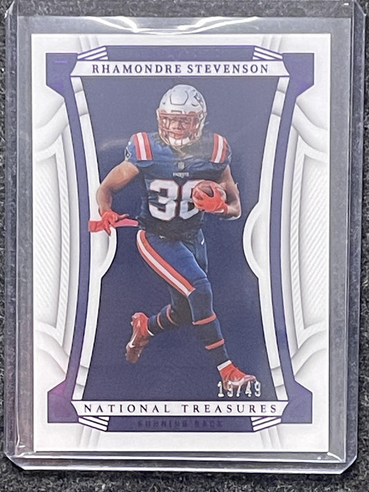 2022 Panini National Treasures #8 Rhamondre Stevenson Purple #/49 Patriots SN