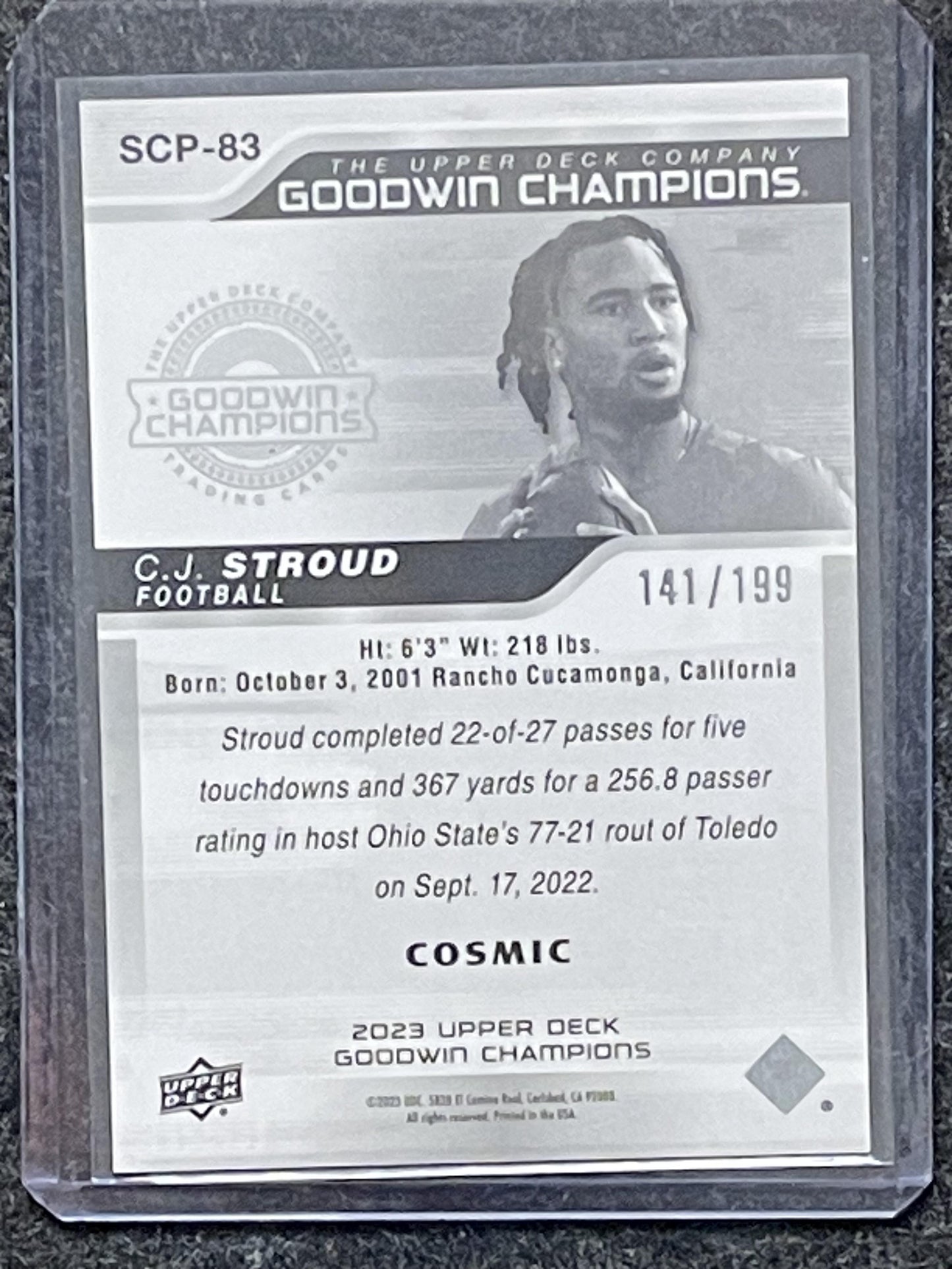 2023 Goodwin Champions #SCP-83 C.J. Stroud Splash of Color Platinum Cosmic #/199