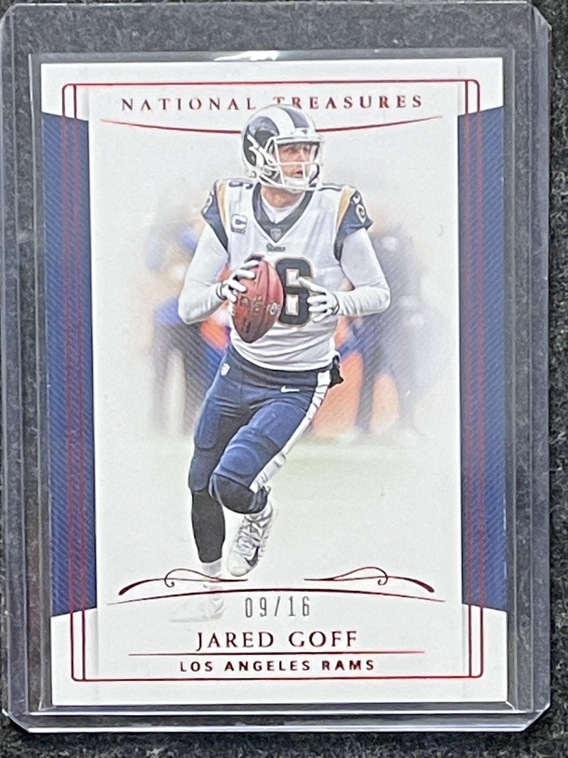 2018 Panini National Treasures #52 Jared Goff Jersey Number Red #/16