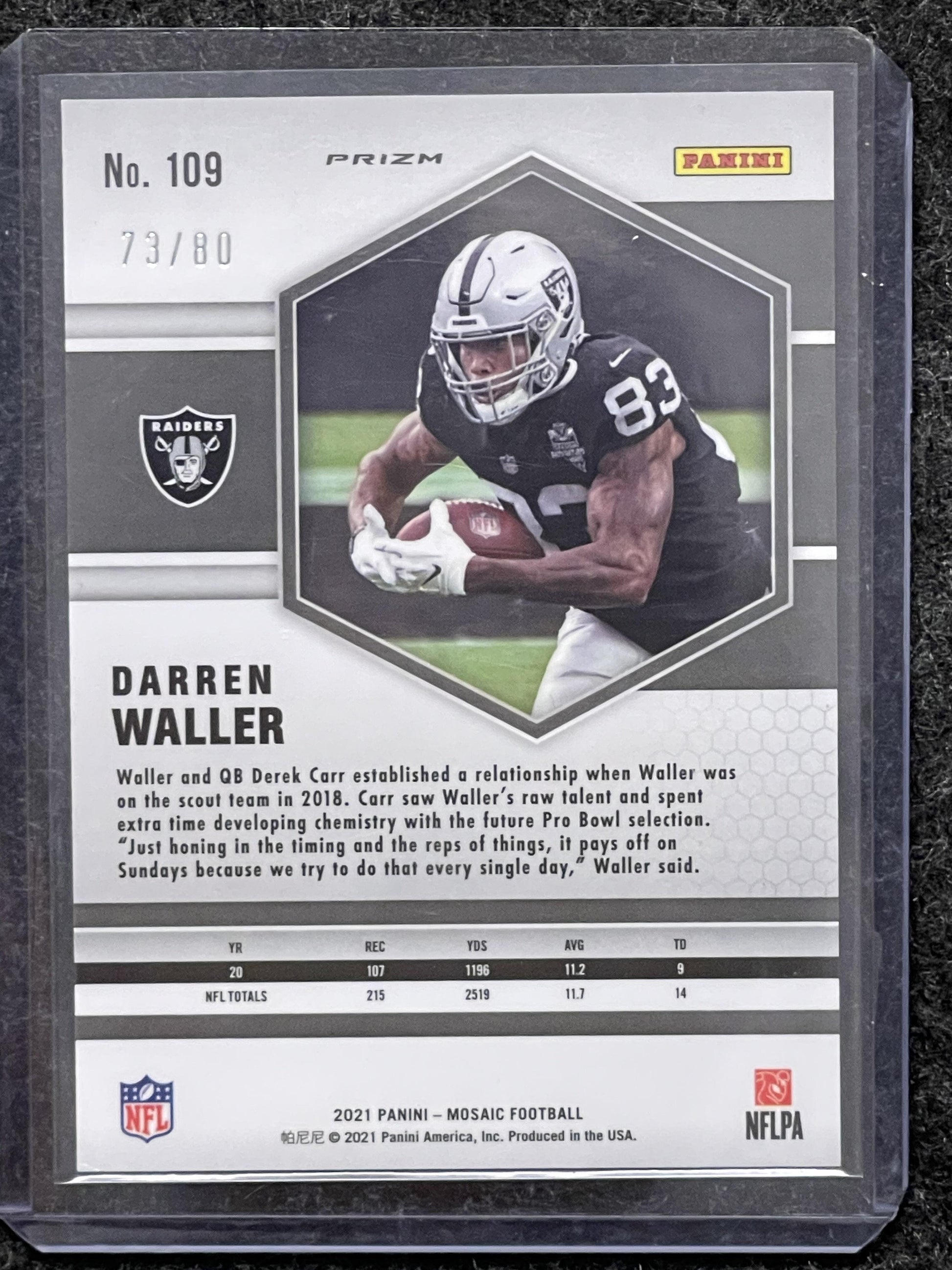 2021 Panini Mosaic #109 Darren Waller Choice Red and Yellow #/80 Raiders