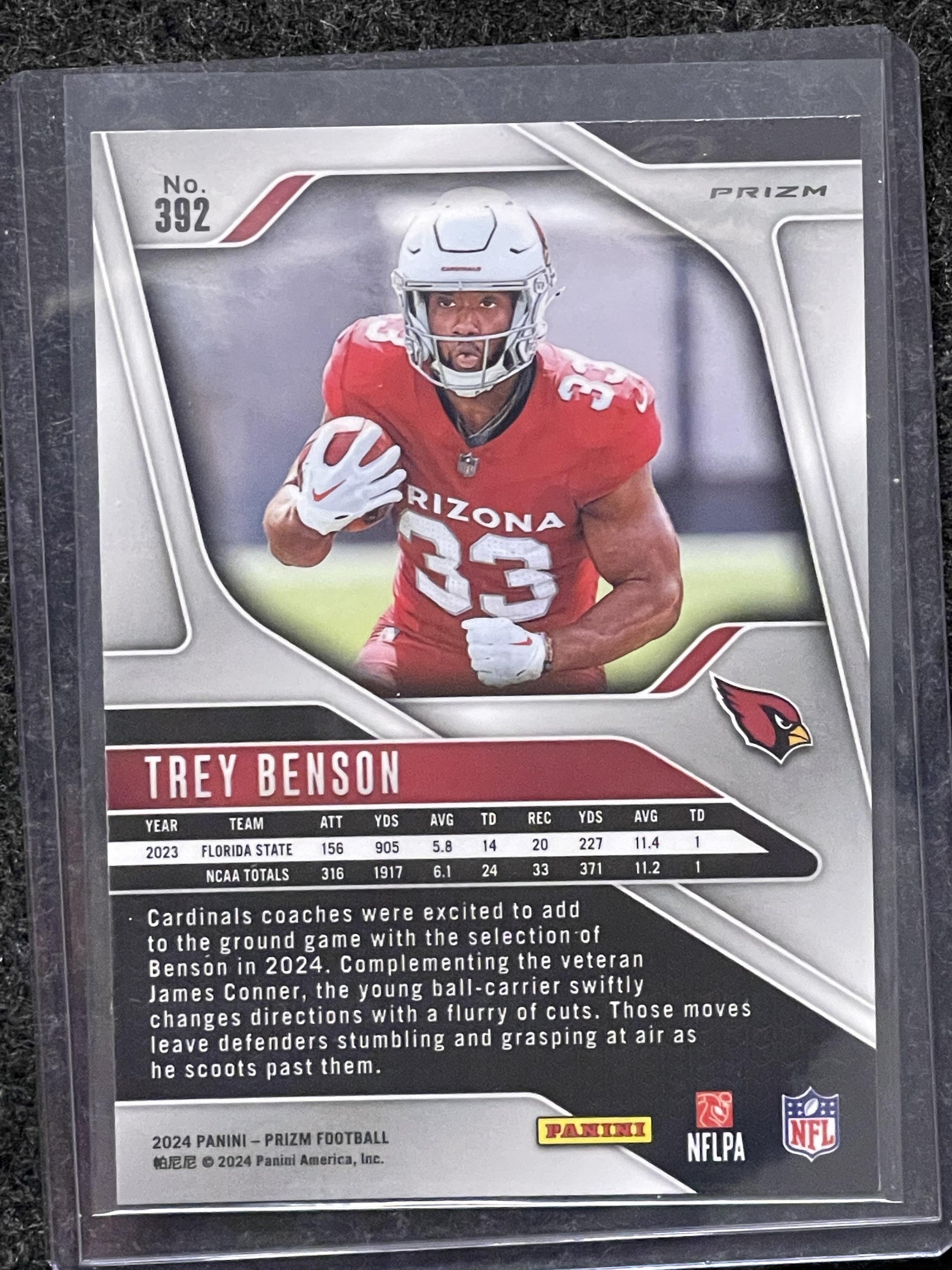 2024 Panini Prizm #392 Trey Benson Green Ice Arizona Cardinals RC
