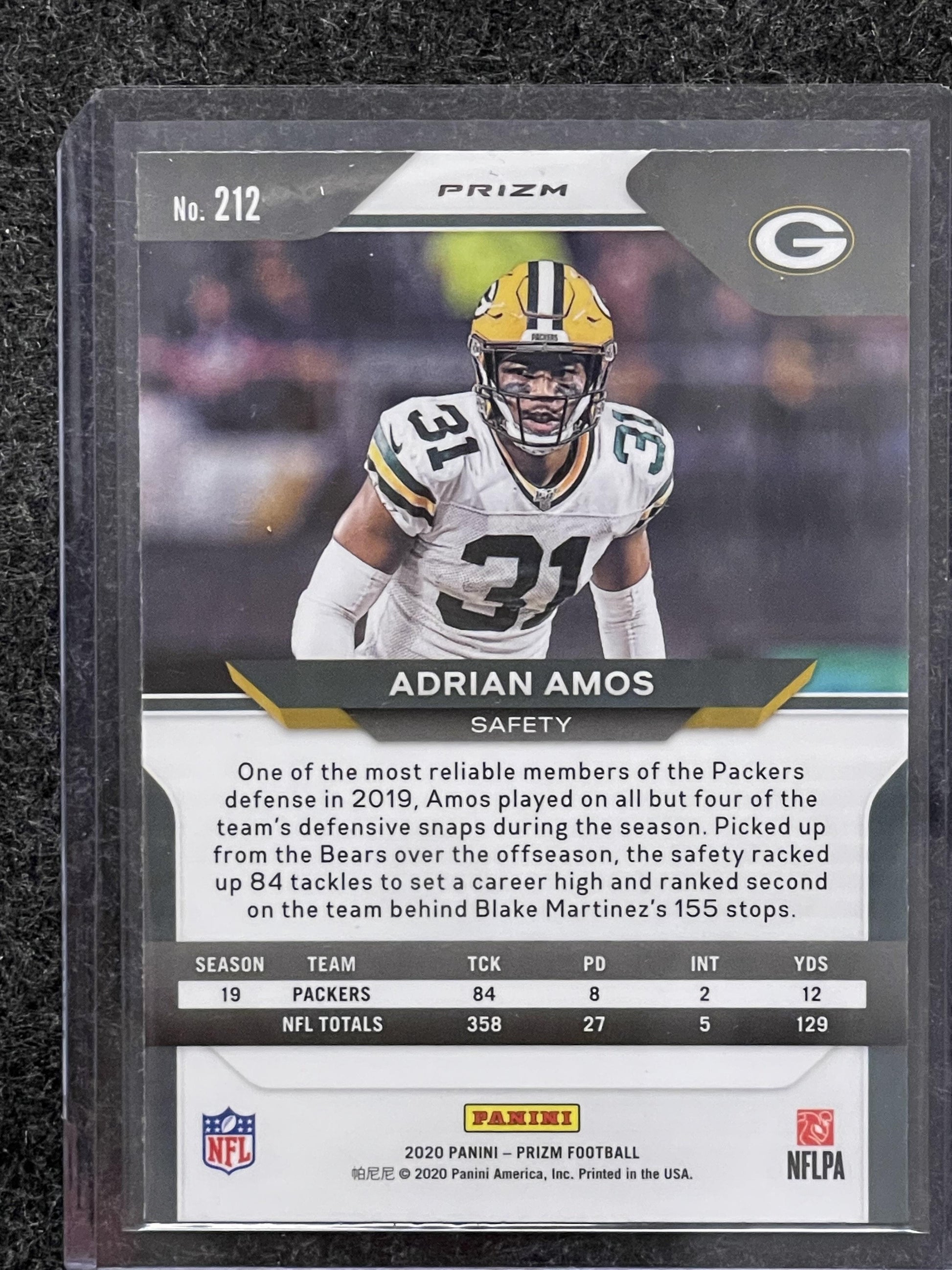 2020 Panini Prizm #212 Adrian Amos Prizm Silver Green Bay Packers