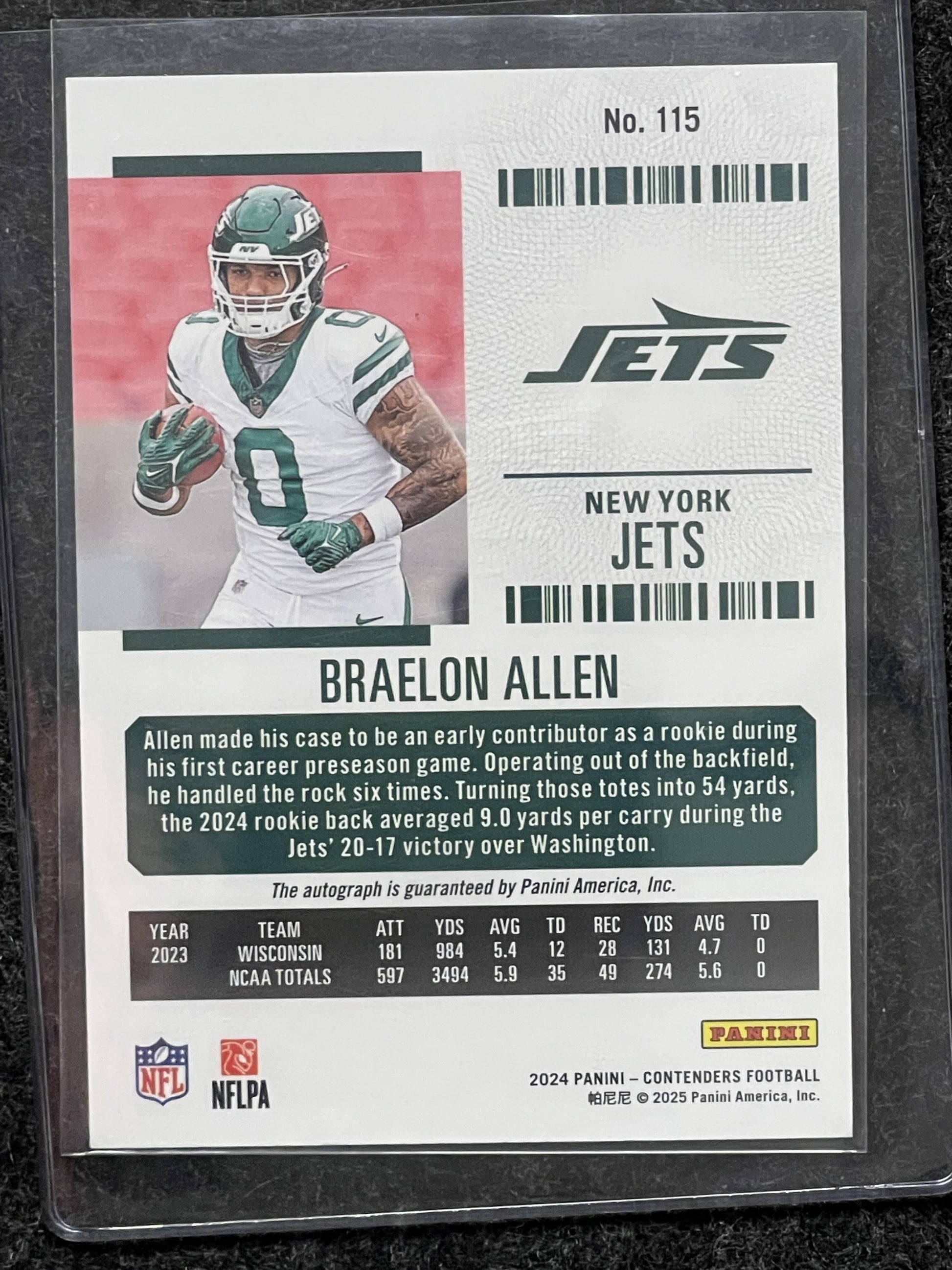 2024 Panini Contenders #115 Braelon Allen New York Jets RC,AU