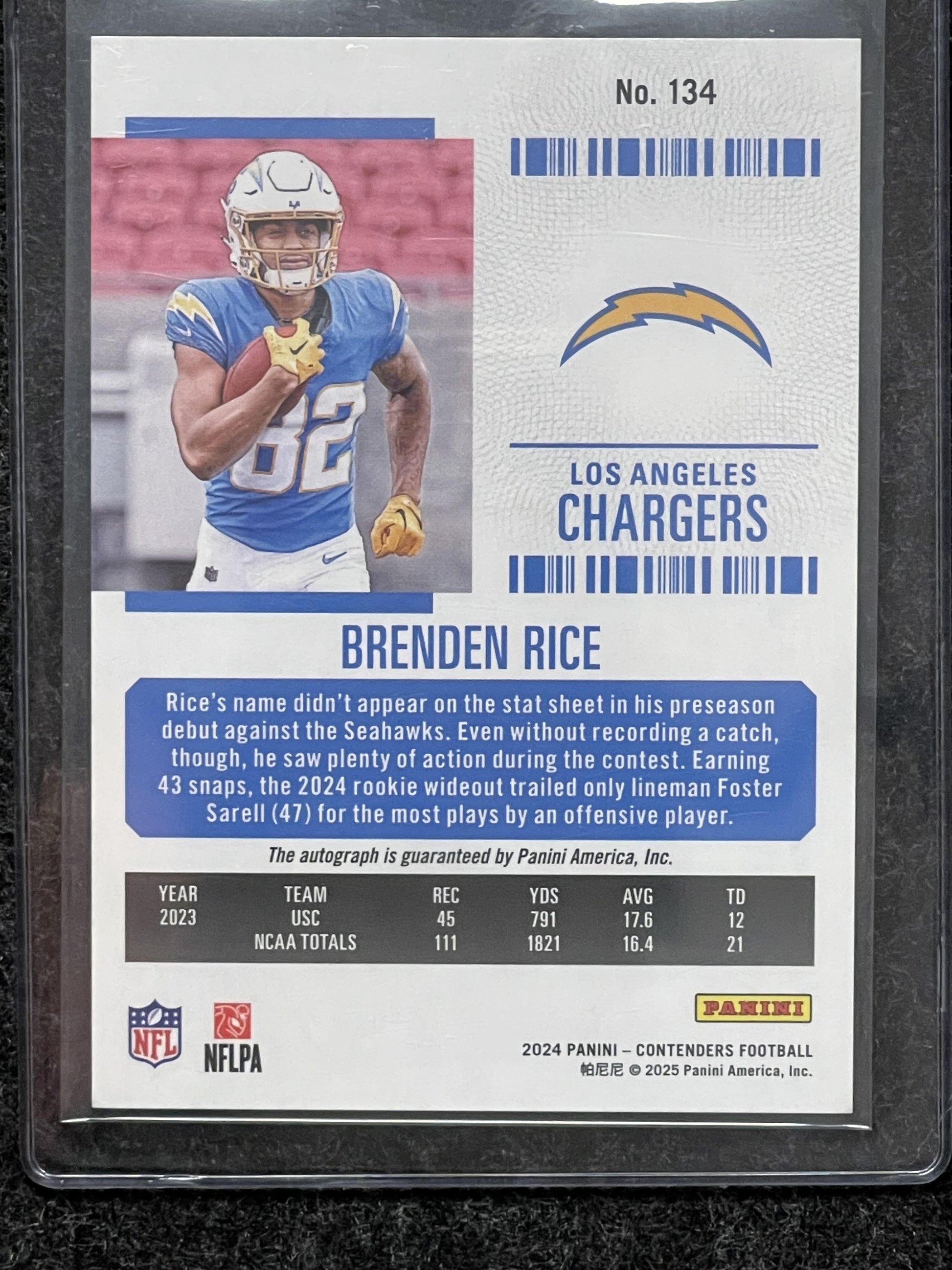 2024 Panini Contenders #134 Brenden Rice Red Zone Ticket FOTL Chargers