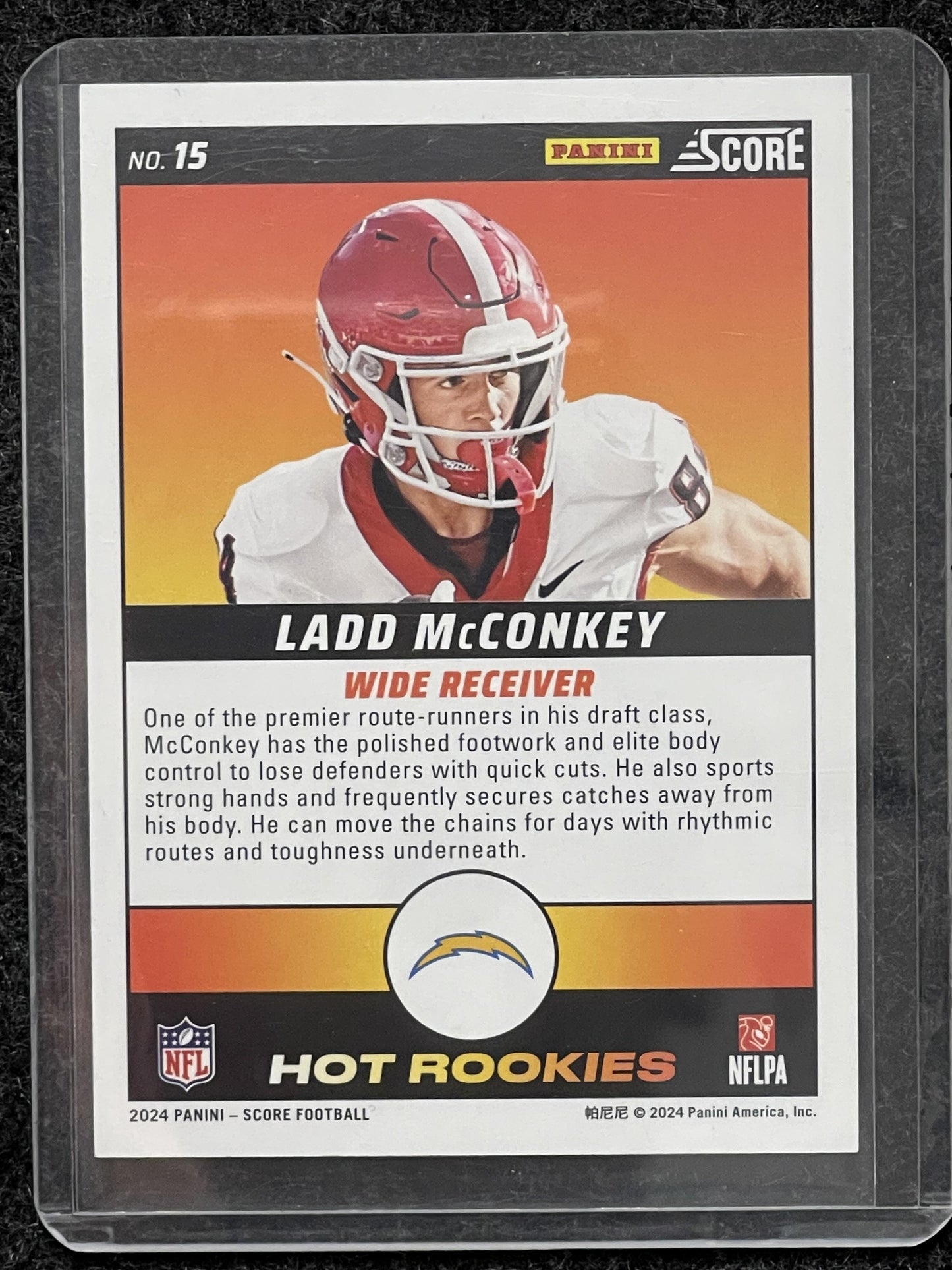 2024 Score #15 Ladd McConkey Hot Rookies Showcase #/100 Los Angeles Chargers SN