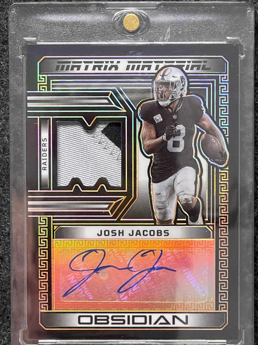 23 Panini Obsidian #MMA-JJA Josh Jacobs Patch Auto ElectricEtchOrange #/49