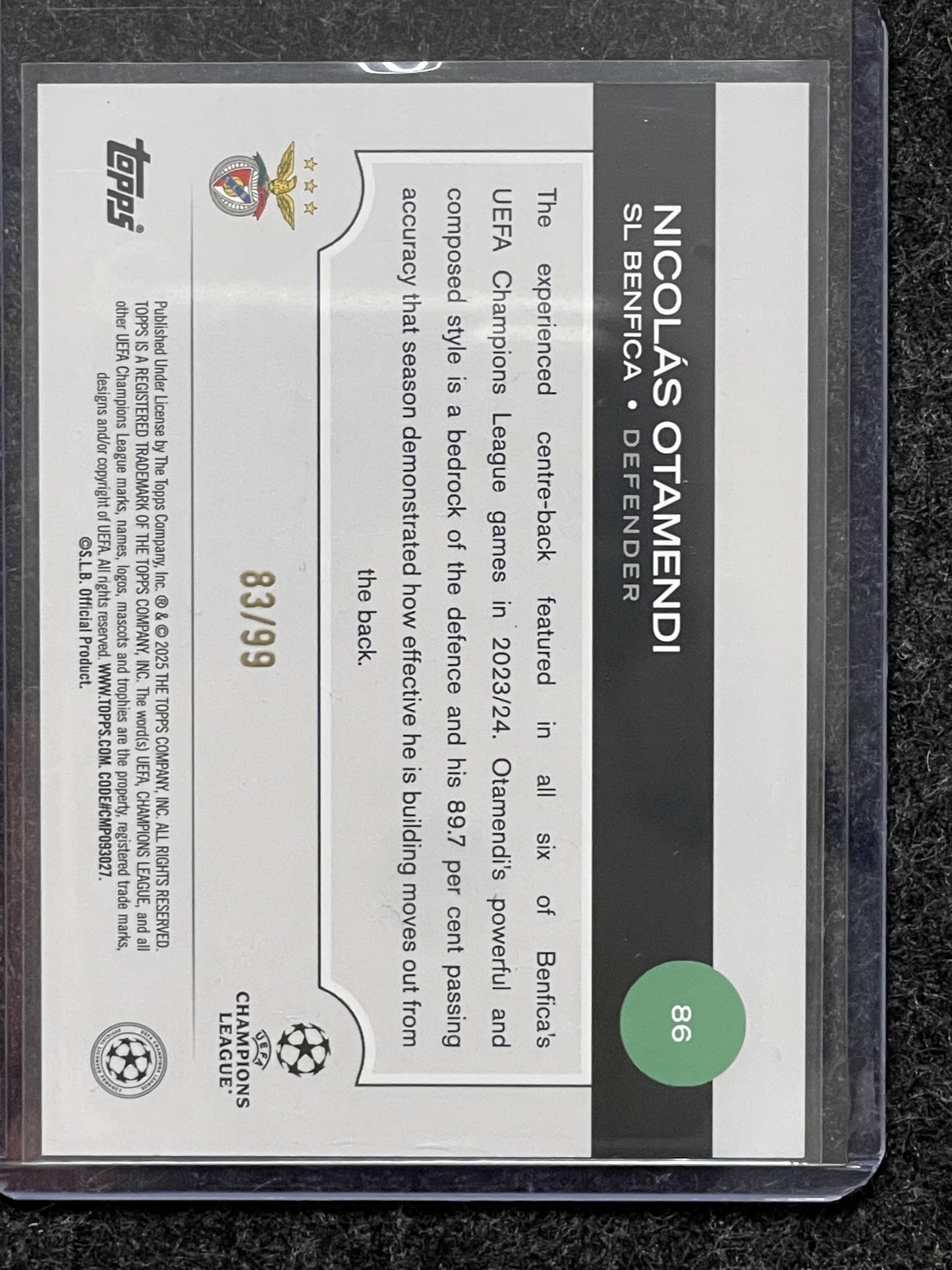 2024-25 Topps UCC #86 Nicolás Otamendi Green Foil #/99 Benfica