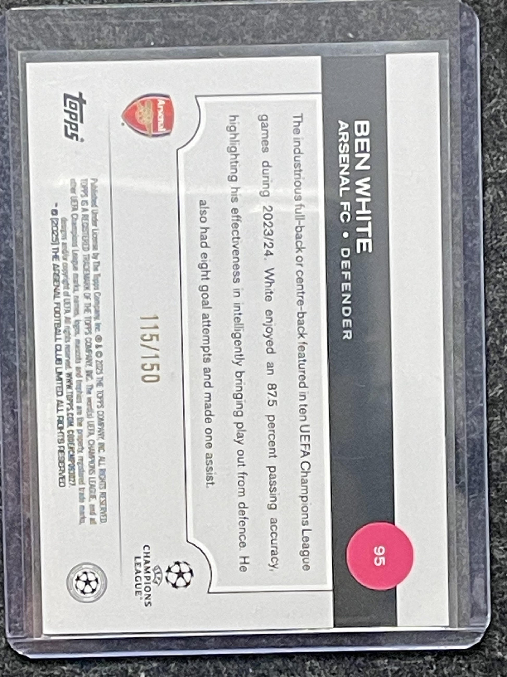 2024-25 Topps UCC #95 Ben White Black & White Icy Foil #/150 Arsenal FC SN