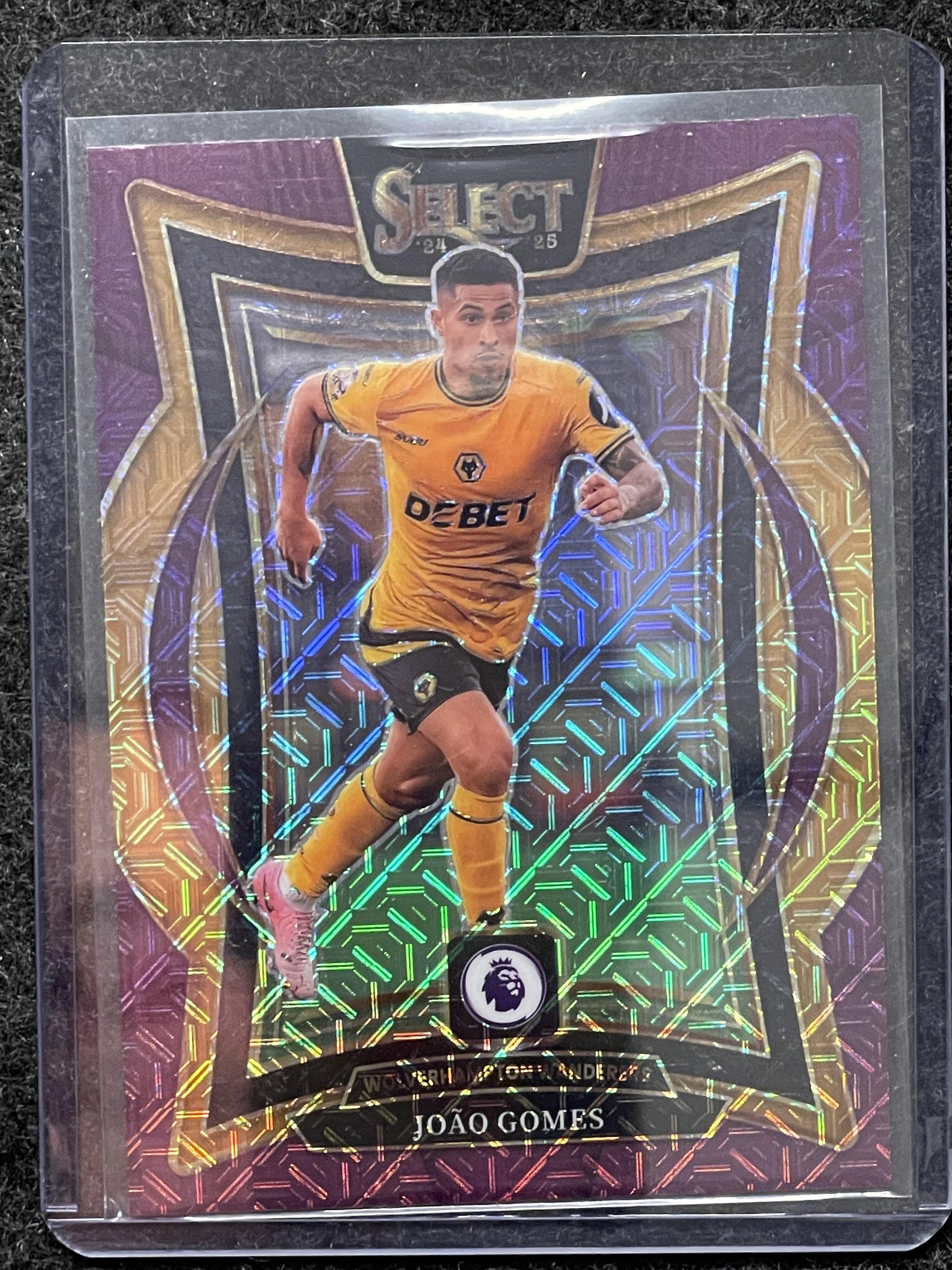 2024-25 Panini Select Premier League #27 Joao Gomes Purple Mojo Wolverhampton