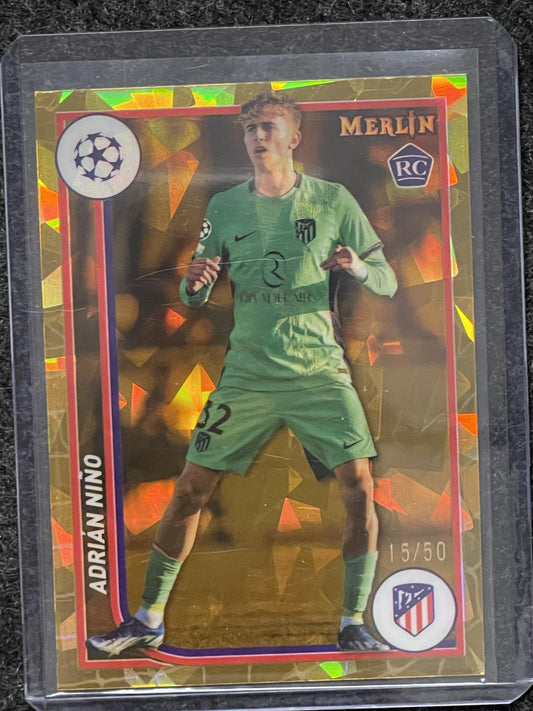 2023-24 Merlin UCC #19 Adrián Niño Gold Atomic Refractor Atletico Madrid